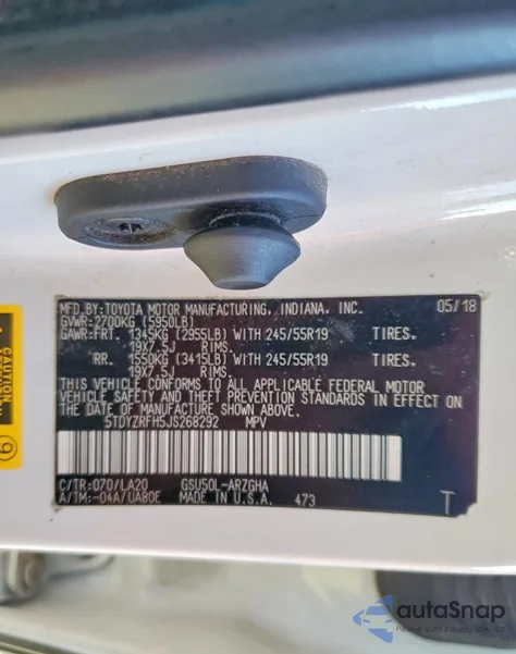 2018 Toyota Highlander Limited z USA, uszkodzony, nr VIN 5TDYZRFH5JS268292